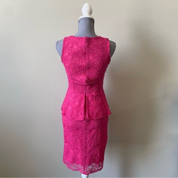 Joseph Ribkoff Barbie Hot Pink Sleeveless Lace Overlay Peplum Dress size 6. - Picture 2 of 5